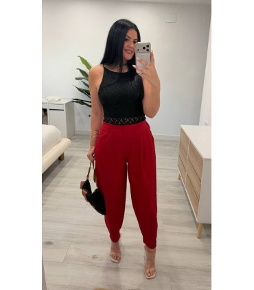 Pantalón globo vestir rojo