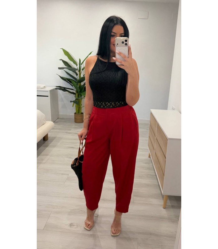 Pantalón globo vestir rojo