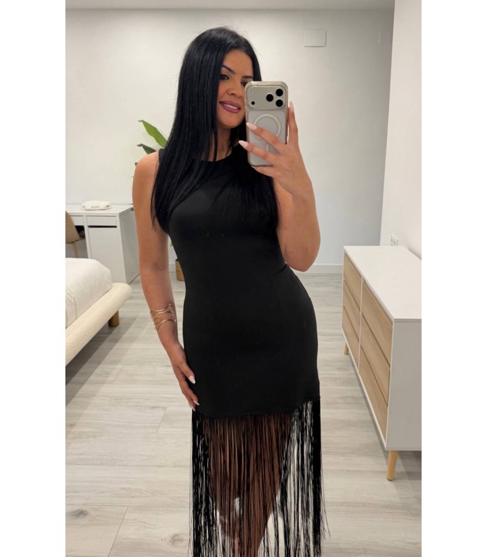 Vestido licra flecos negro