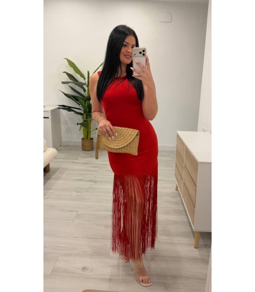 Vestido licra flecos rojo