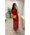Vestido licra flecos rojo