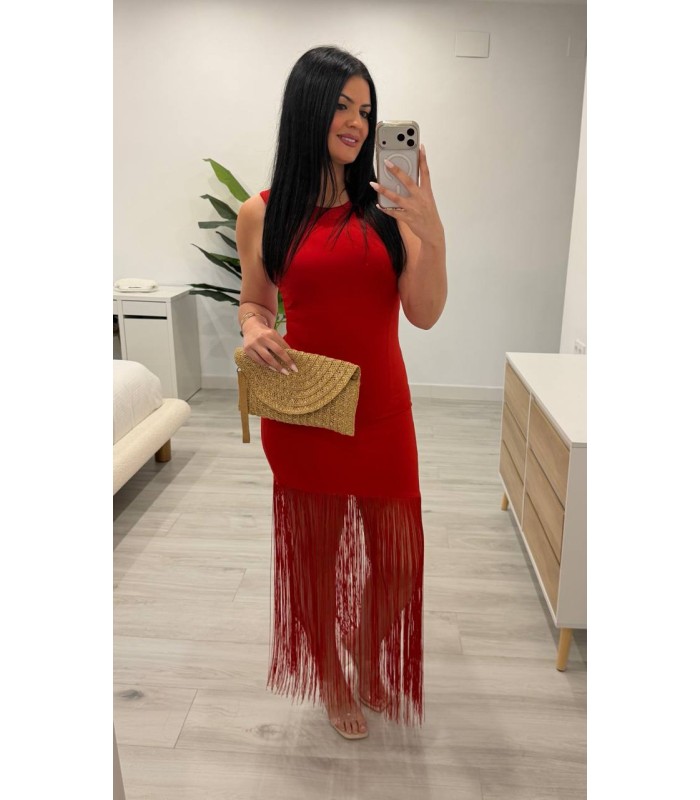 Vestido licra flecos rojo
