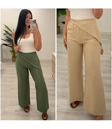 Pantalón lino tachuelas