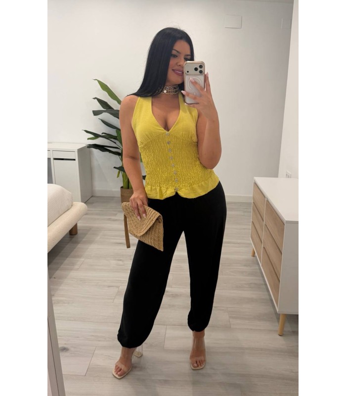 Blusa de lino Roqueo mostaza