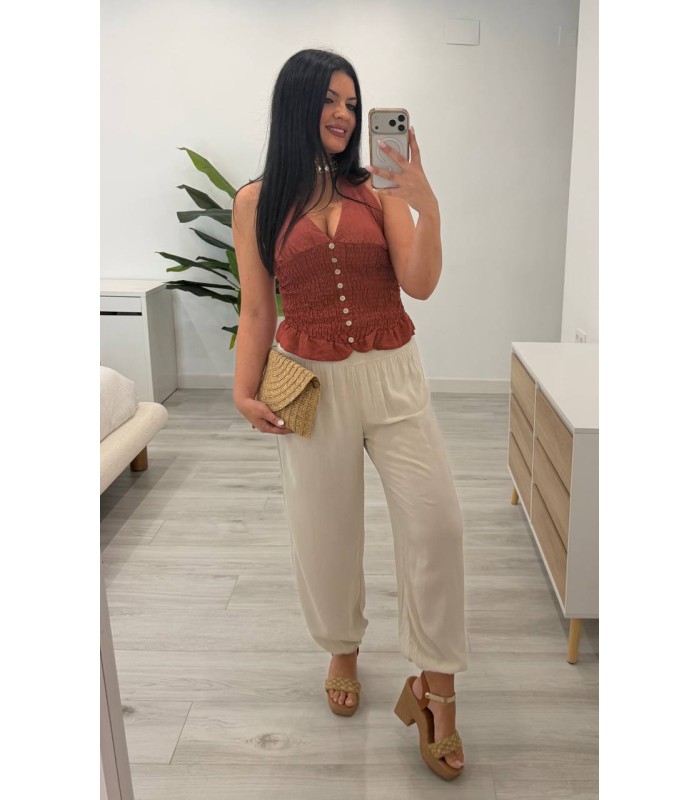 Blusa de lino Roqueo teja