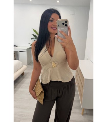 Blusa de lino Atlanterra camel