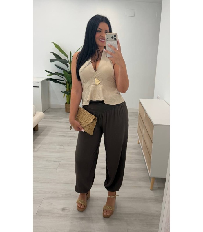 Blusa de lino Atlanterra camel