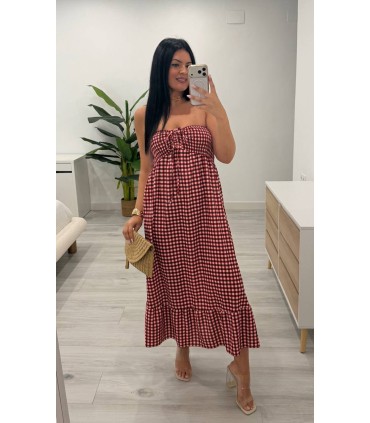 Vestido midi vichy rojo