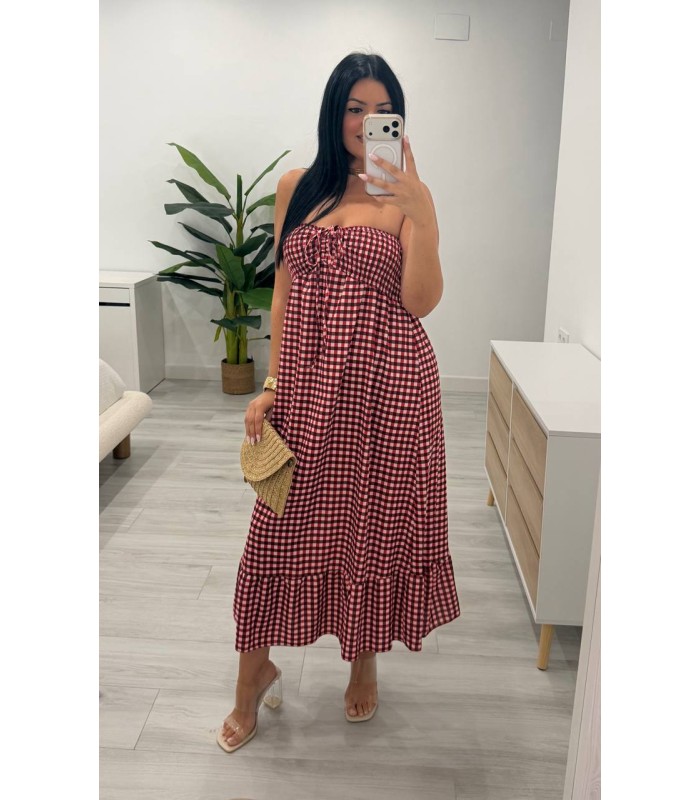 Vestido midi vichy rojo