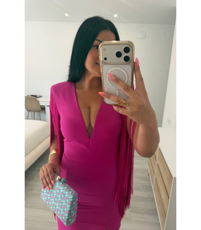 Vestido Isabella flecos buganvilla