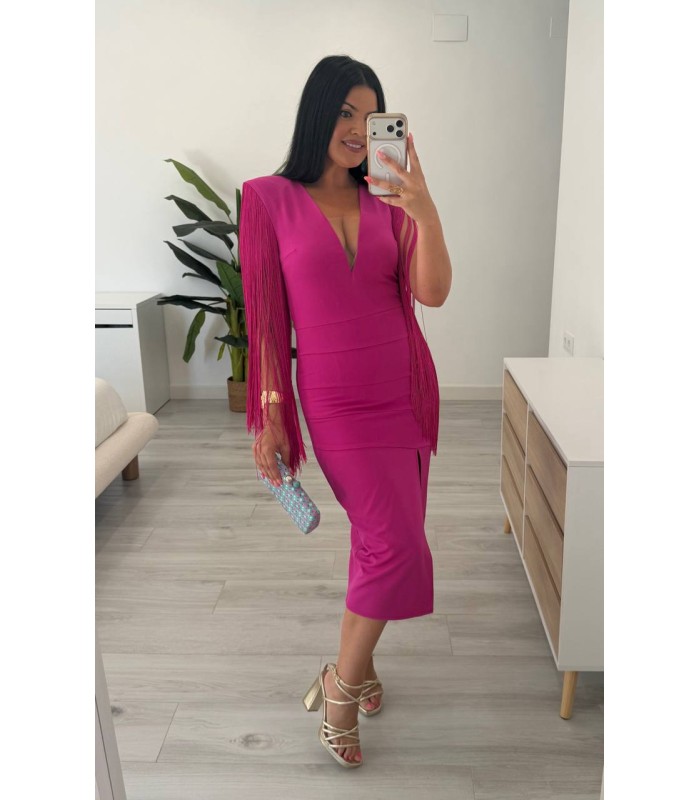 Vestido Isabella flecos buganvilla