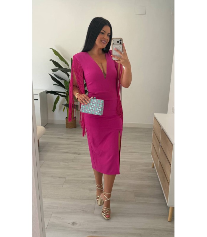 Vestido Isabella flecos buganvilla