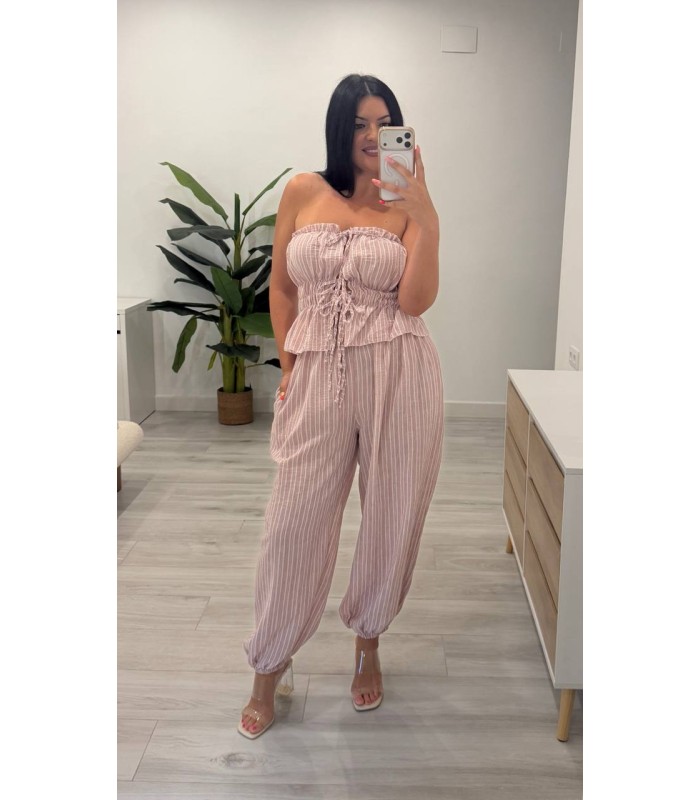 Conjunto lino rallas nude