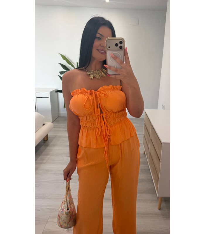 Conjunto lino liso naranja