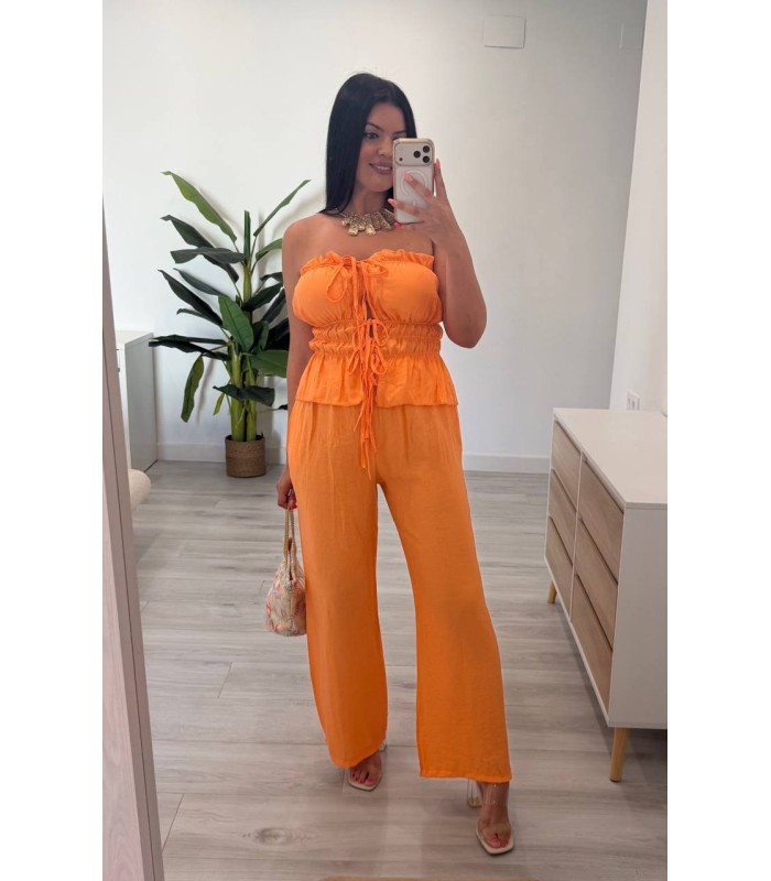 Conjunto lino liso naranja