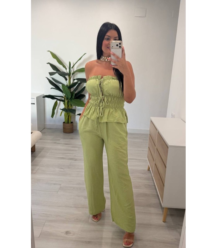 Conjunto lino liso verde