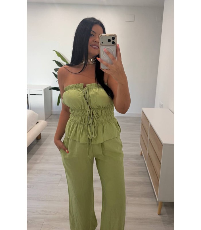 Conjunto lino liso verde