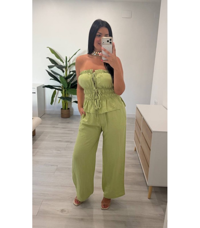 Conjunto lino liso verde