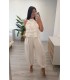Conjunto lino volantes lazo en espalda blanco