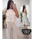 Conjunto lino volantes lazo en espalda blanco
