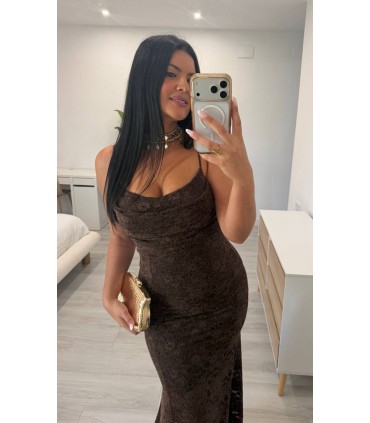 Vestido encaje marrón