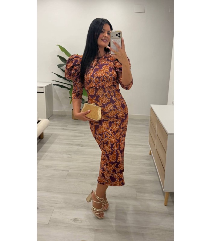 Vestido Camila buganvilla teja