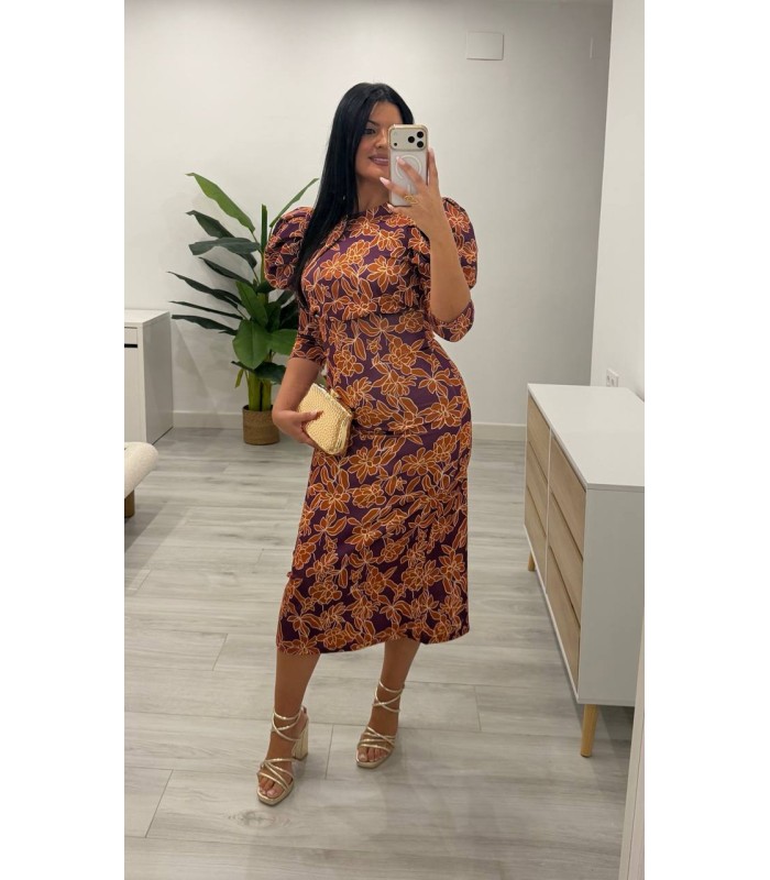 Vestido Camila buganvilla teja