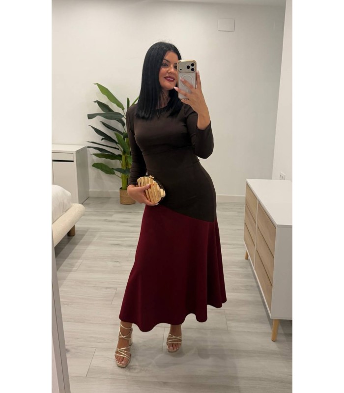Vestido Agatha marron rojo