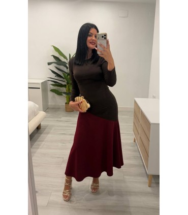 Vestido Agatha marron rojo