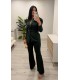 Traje chaqueta con cinturón verde botella