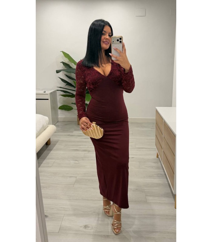 Vestido Tana granate encaje