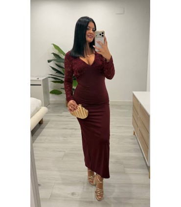 Vestido Tana granate encaje