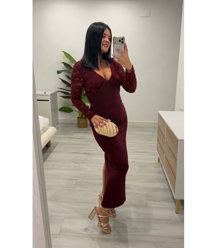 Vestido Tana granate encaje