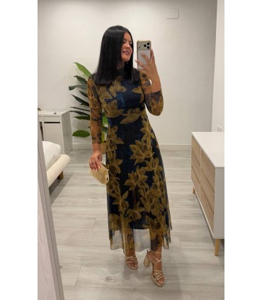Vestido Natalia azul mostaza