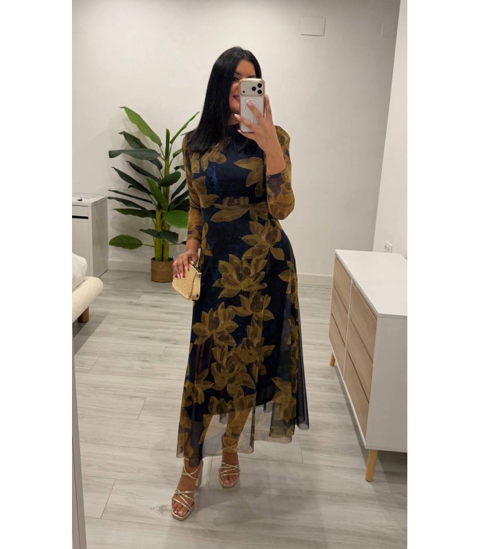 Vestido Natalia azul mostaza