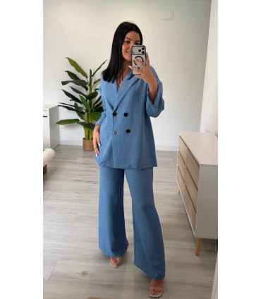 Conjunto lino botones azul
