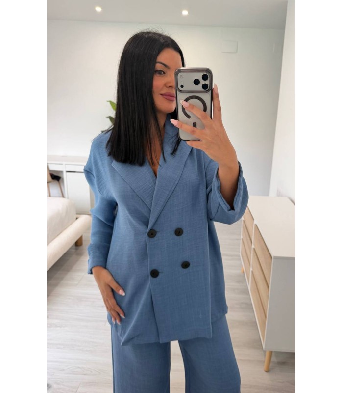 Conjunto lino botones azul