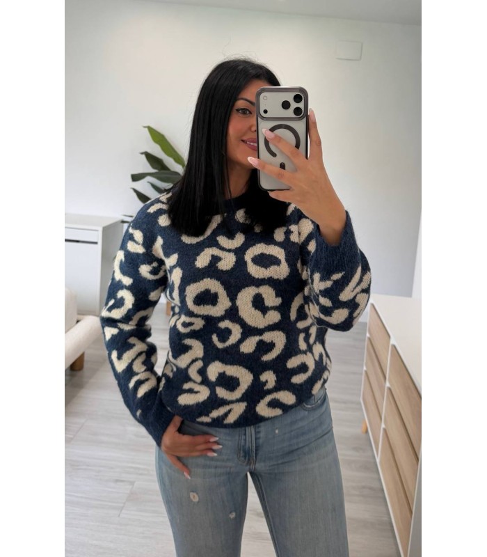 Jersey animal print azul petroleo