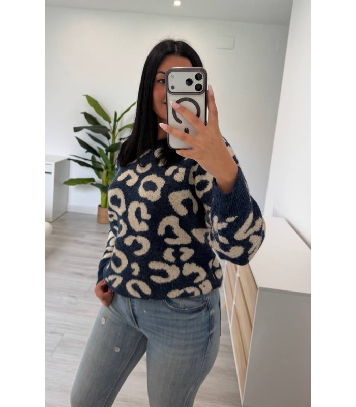 Jersey animal print azul petroleo