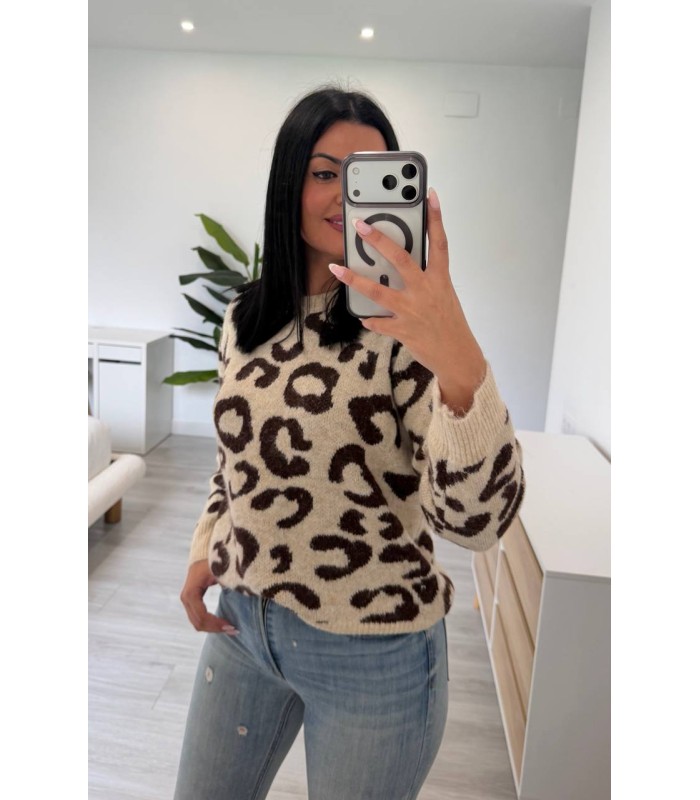 Jersey animal print camel marron