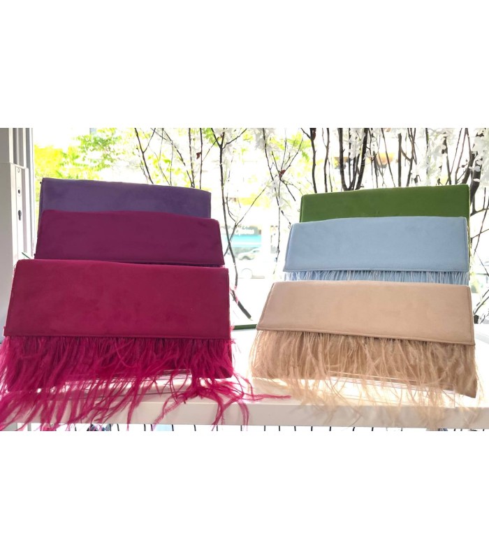 Bolso terciopelo plumas