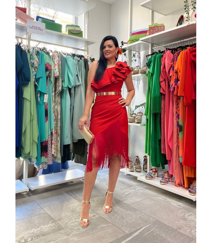 Vestido Nya flecos rojo