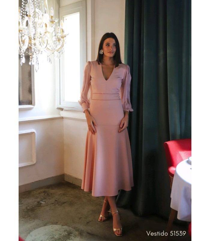 Vestido Chía nude manga gasa