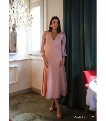 Vestido Chía nude manga gasa