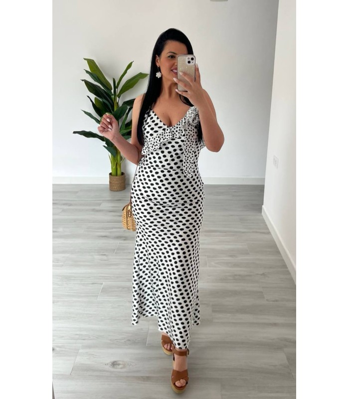 Vestido Lunares Flor blanco