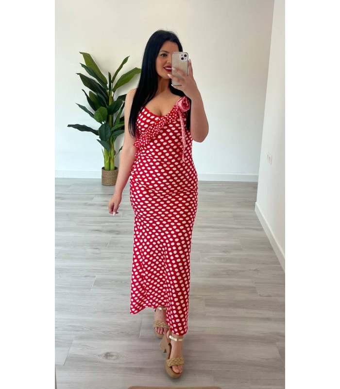 Vestido Lunares Flor rojo