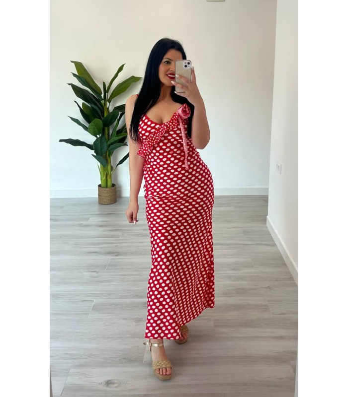 Vestido Lunares Flor rojo