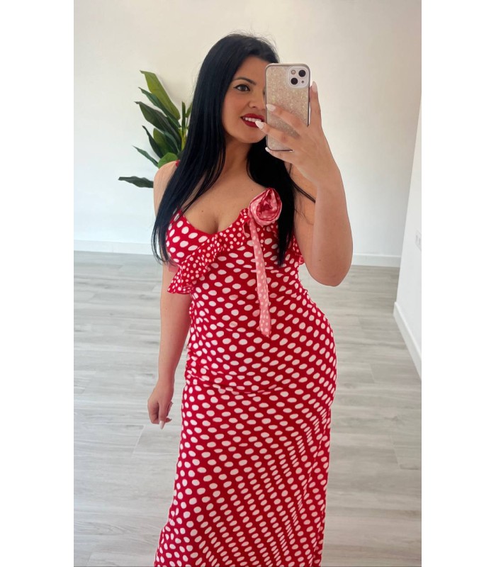 Vestido Lunares Flor rojo