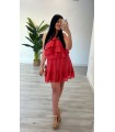 Vestido corto volantes coral