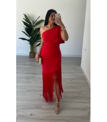 Vestido rojo flecos Cayro